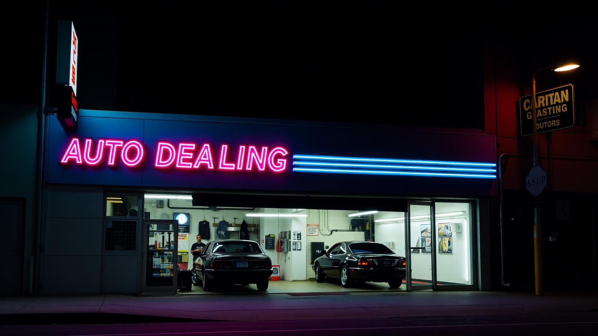 AutoPflege detailing garage at night